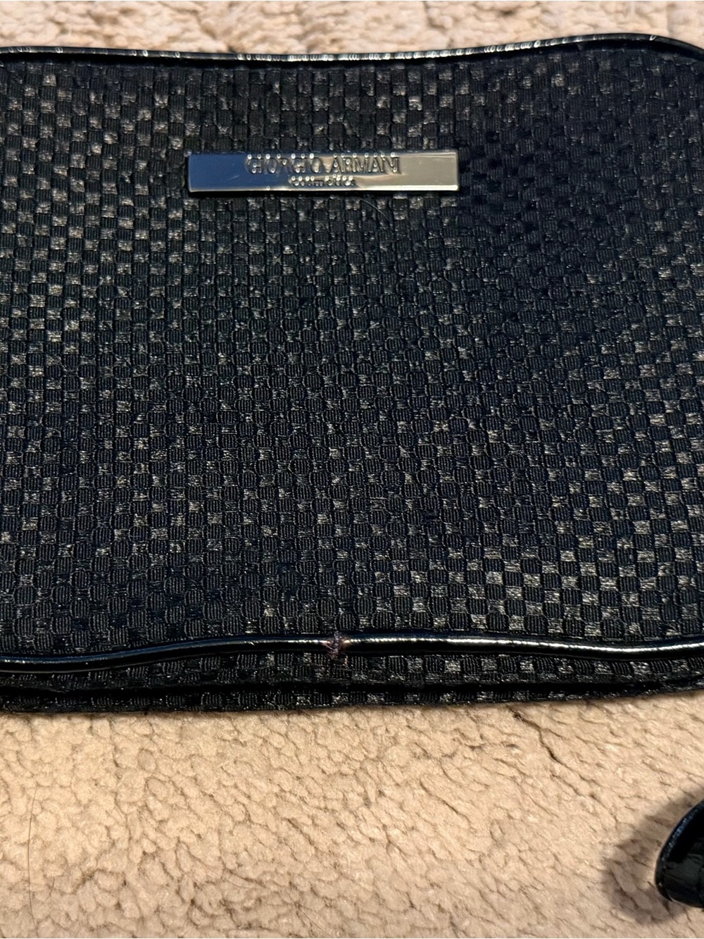 Giorgio Armani Black Woven Clutch with Metal Logo Plaque